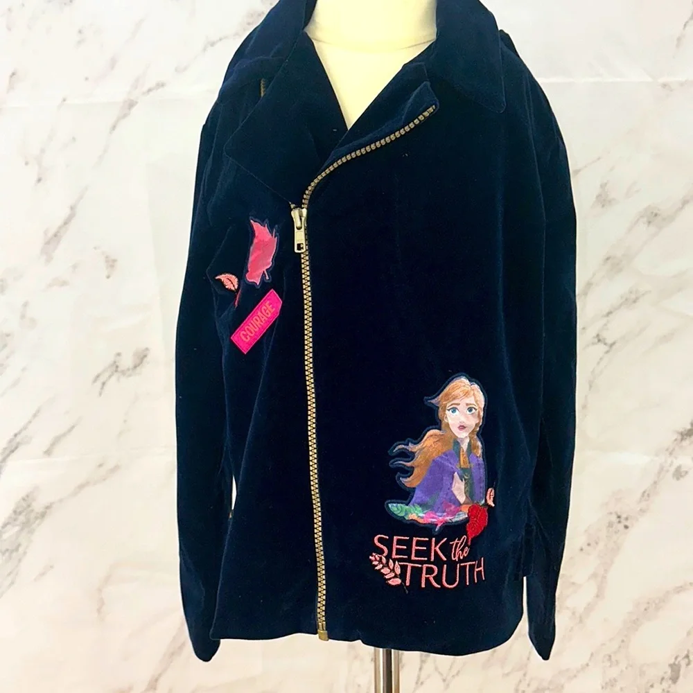 Disney‎ Frozen 2 Navy Embroidered Velvet Jacket My Destiny’s Calling Seek Truth